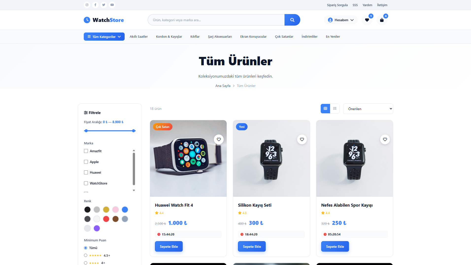 Klasik E-Ticaret paketi örnek görünümü